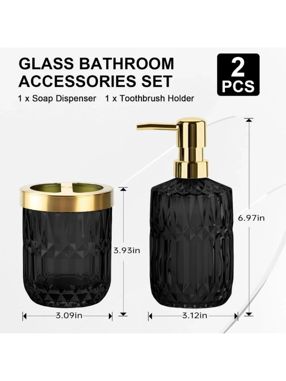 Modern Glass Bathroom Accessories Set - 2PCS Toothbrush Holder & Soap Dispenser